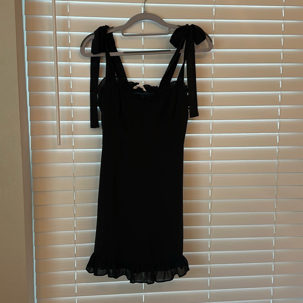 Black Mini Dress w/ Ties & Ruffle Detail